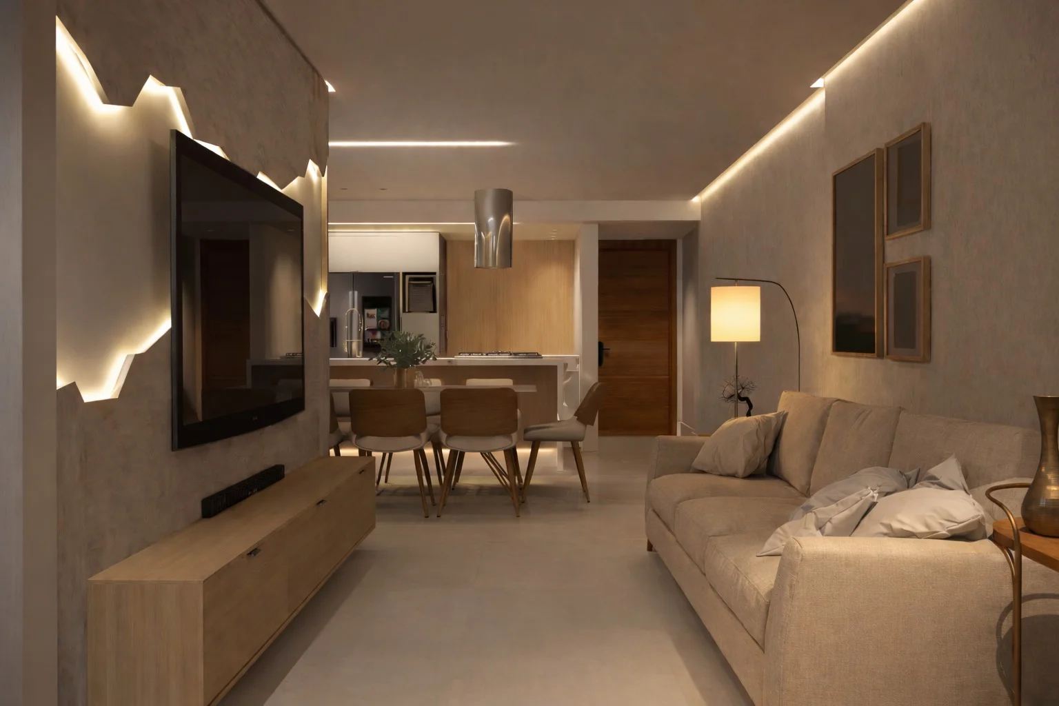 Ângulo alternativo do projeto de interior para sala de estar moderno
